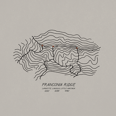 Franconia Ridge Topographic Map design hand drawn hike hiking illustration illustration art illustrator map map art map illustration minimal minimalism minimalist minimalistic mountain mountain map simple simple illustration topographic topography