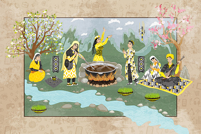 Navruz Celebration (press wall) art beeline central asia dance design illustraion miniature nature navruz nowruz press wall uzbekistan