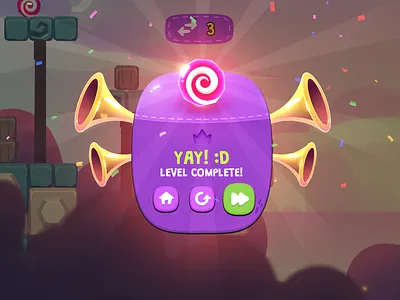 Level Win - Casual Game UI - Squaremoji YumYum cartoon casual casual game game interface photoshop popup ui uidesign videogame