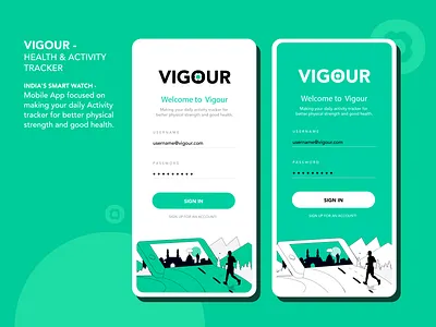 Vigour - Health Activity Tracker activity app icon app icons health healthcare healthy illustration interface design login mobile app mobile apps native app sign in smartphone smartwatch trackor ui ux user uxdesign vigour