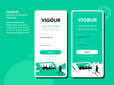 Vigour - Health Activity Tracker activity app icon app icons health healthcare healthy illustration interface design login mobile app mobile apps native app sign in smartphone smartwatch trackor ui ux user uxdesign vigour