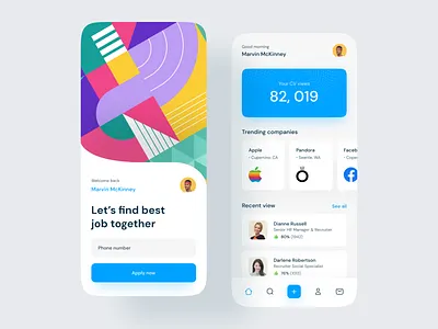 Job Finder App banner clean company finder grid job like list menu pattern shape slider typography ui welcome page welcome screen