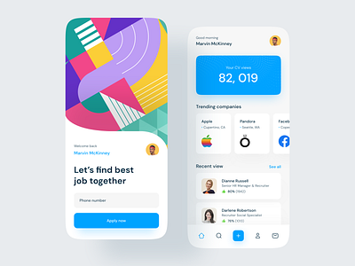 Job Finder App banner clean company finder grid job like list menu pattern shape slider typography ui welcome page welcome screen