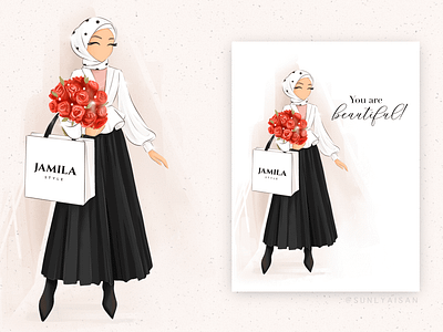 Branded Illustration postcard for muslim clothing brand branding design dubai fashion fashion illustration hijab hijabi illustration illustration art illustrator modest muslim muslimah muslimart postcard postcards print procreate uae