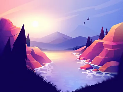 Donegal adobe illustrator forest illustration landscape mountains sky sunset trees