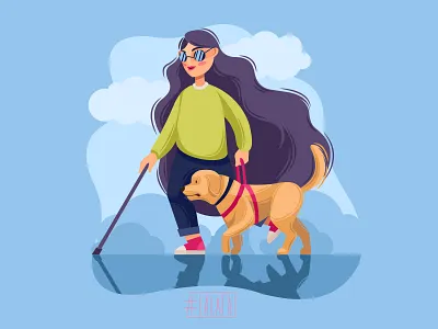Blind girl and her guide dog animals blindness characters design dog girl glasses guide dog illustration love vector