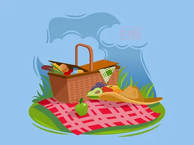 Picnic basket food illustration nature park picnic still life summer vector