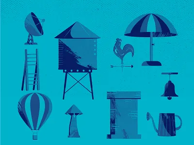 Objets city 2d badges bleu city color flatdesign grain texture illustration urban art vector