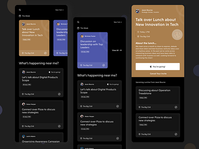 Concept Design for Event App - Dark Theme app cards colors concept dark design events food minimal mobile uidesign uxdesign