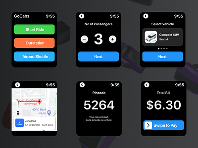 Watch OS UI Screen 2021 trend apple watch booking app online cab ui design ui screen uxdesign watch ui