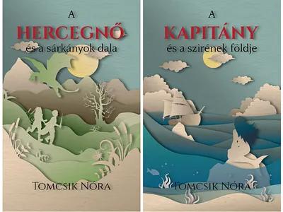 Series of book covers designe book book covers childrens book dragon fantasy papercut papercutting princess sea ship siren