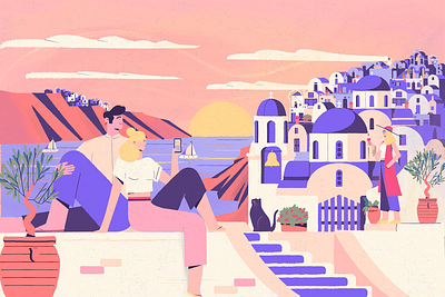 Santorini - Culture trip character couple greece illustration island santorini sea summer sunset vectorart