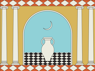 Doorway arch case checkered checkers columns diamonds doorway illustration moon pattern tile