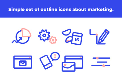 Simple set of outline icons about marketing. set