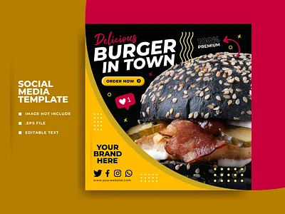 Social Media Post advertising banner burger delicious dinner discount food marketing meal media menu post poster promotion restaurant sale social social media tasty template