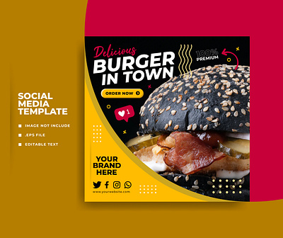 Social Media Post advertising banner burger delicious dinner discount food marketing meal media menu post poster promotion restaurant sale social social media tasty template