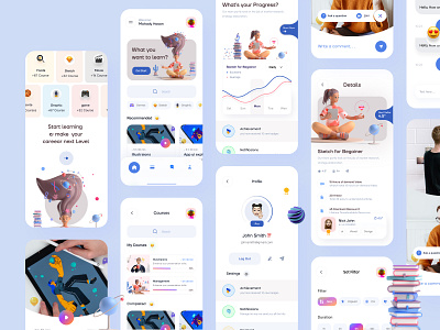 online learning app exploration 3d app class course education education app gradient interface layout learning app learning platform minimal mobile ui online learning skillshare trending ui ui design ux visual