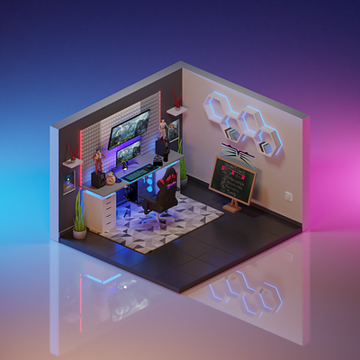 Isometric gaming setup 3d 3d art ahmed jabnouni game art gaming gaming room ideas isometric isometric art isometric design room small room