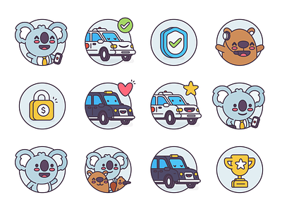 Rydo - Thumbs australia car cute illustration koala lock rydo shield taxi trophy wombat