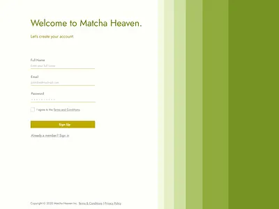 Matcha Heaven Signup branding design minimal sign in signup ui ux website