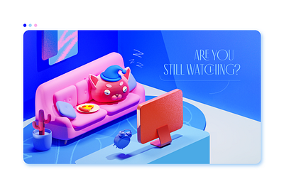 Still watchin'? 3d 3d art 3d artist 3dmodeling blender blender 3d blender3d blender3dart cat cinema4d illustration modern netflix and chill sleepy sofa texture trendy tv