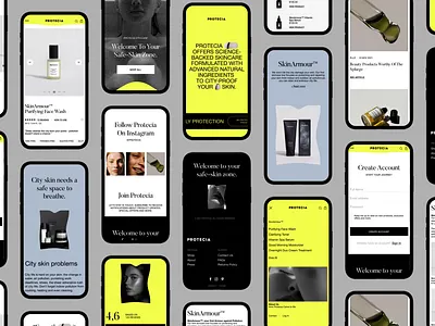 Protecia ecommerce layout motion graphics shop typography web