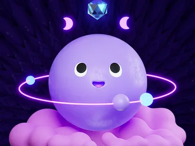 Violet planet 3d 3d character character cloud cosmos crystal illustration love moon neon pink space star