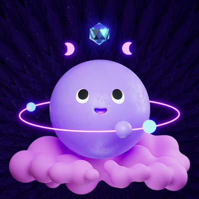 Violet planet 3d 3d character character cloud cosmos crystal illustration love moon neon pink space star