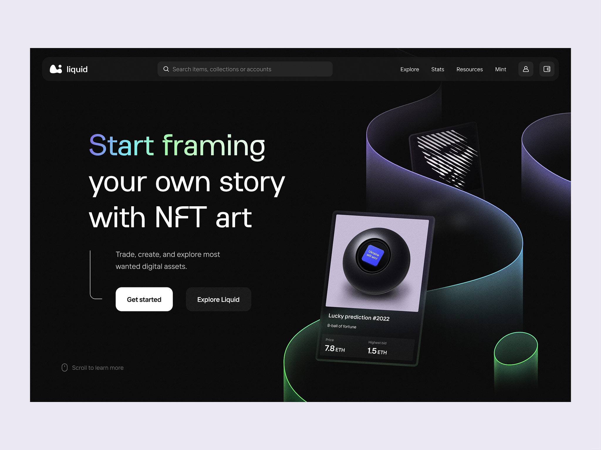Digital artwork platform web design by Artem for Implse on Dribbble