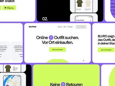 BLVRD Rebranding UI Map Concept | Fashion App Landing Page app landingpage clean corporate site design design concept icons landing page minimal purple rebranding sections typography ui ui design ui map ux ux design web web design website