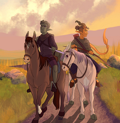 Travel at Sunset character design design dnd art dnd character dungeons and dragons fantasy fantasy art illustration illustrator medieval