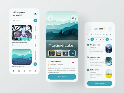 Travel mobile app activity adventure app calendar categories details feed history interface lake mobile app mobile dashboard mountains nature tabs timeline tour travel travel tour trip