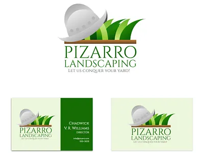 Pizarro Landscaping logo and business card business card grass helmet lawn logo