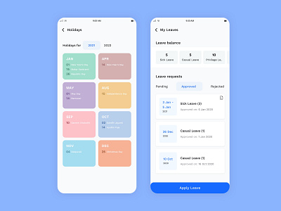 PeopleDesk - Holidays & Leaves hrms ui ui design
