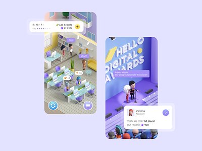 3D visualization and interface design for a mobile simulator 3d agency character concept design game graphic design illustration mobile mobile game mobile ui ui ux uxui