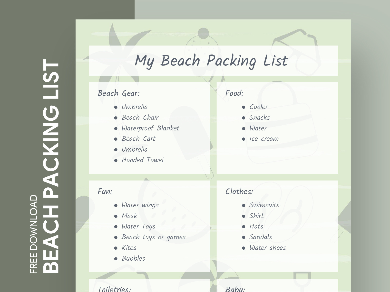 Summer Beach Packing List Free Google Docs Template by Free Google Docs ...