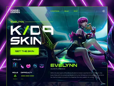 League of Legends - Evelynn page concept design character design evelynn game graphic design inspiration kda league league of legends legends photoshop popular riot riotgames skin ui uiux ux web website