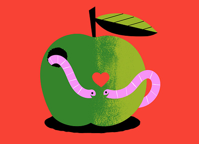 Worm Feelings apple digital illustration illustration love valentines day weekly warm up worms