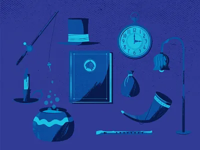 Magical objects 2d color design dream grain texture icons illustration night objects