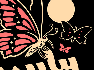 July butterfly design drawing illustration lettering summer typography vector
