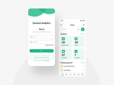 👷🏽Contract Analytics App #01 analytics apps button clean creative dashboard design form green home ios minimal mobile app navbar page screen splash screen ui ux welcome
