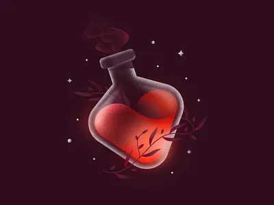 Love Potion bottle clean digital drink elixir grain hearth illustration leaves logodesign lover lovers poison potion romance simple smoke valentine valentine day valentines