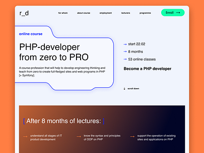 Landing page for online course design graphic design minimal ui ux web