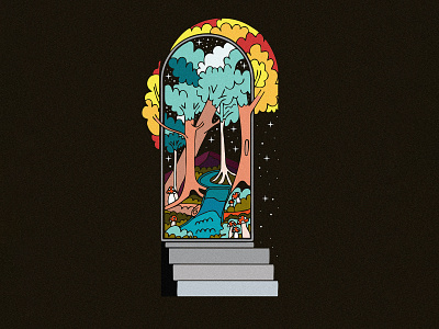 Walking Through That Door badge design graphic design illustration mountain mushrooms nature shrooms stars sticker trees