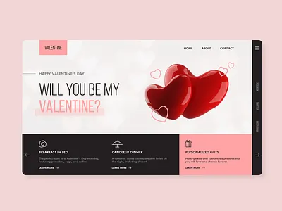 Will you be my Valentine? 3d clean concept design heart home interface landing page minimal modern pink product simple ui uiux ux valentine web web design website