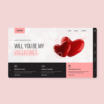 Will you be my Valentine? 3d clean concept design heart home interface landing page minimal modern pink product simple ui uiux ux valentine web web design website