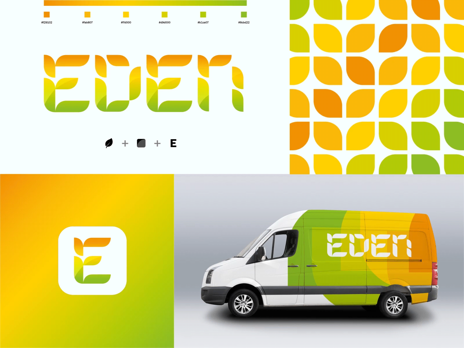 EDEN Family Day Care Logo Design after effects app logo branding decal design eden geometric gif gradient graphic design illustrator leaf logo logomark pattern photoshop structure style guide van vector