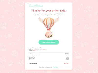 UI Challenge: Email Receipt branding cute dailyui delivery design desserts donut email receipt food hotairballoon illustration receipt ui challenge vector