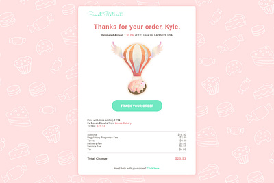 UI Challenge: Email Receipt branding cute dailyui delivery design desserts donut email receipt food hotairballoon illustration receipt ui challenge vector