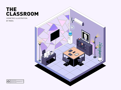Classroom classroom desk illustration isometric light room water